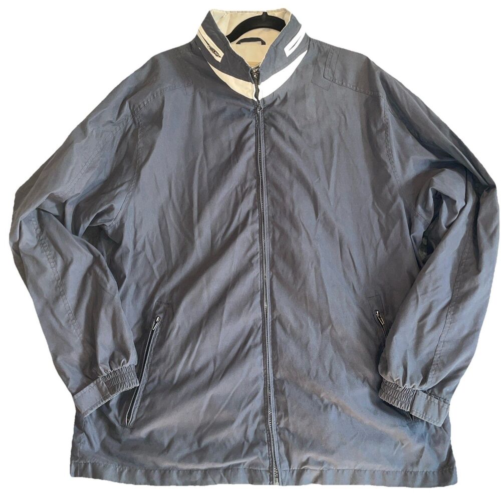Weathercast Men's Full Zip Wind & Rain Jacket With Hood XL Navy Blue/ Tan